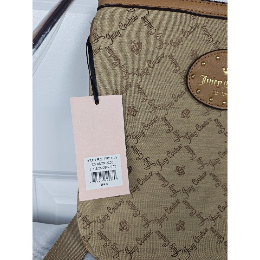 NWT Juicy Couture Yours Truly Tobacco Monogram Crossbody Bag Y2K Tan Gold Logo - Picture 3 of 11